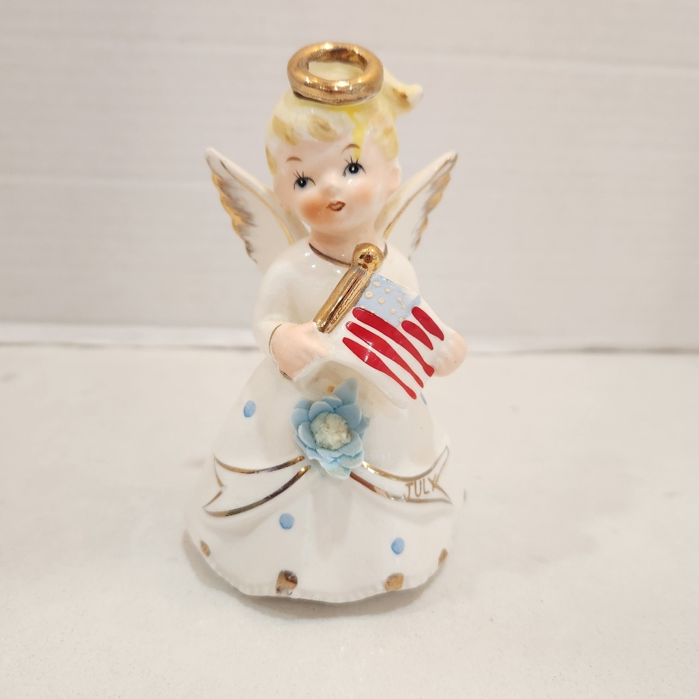 Vintage 1950s Japan Chase Ceramic Porcelain Angel USA Flag Patriotic 4th July